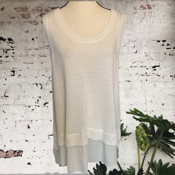 CHAPS White Knit crew neck sweater vest chiffon layer hem XL - Picture 2 of 14